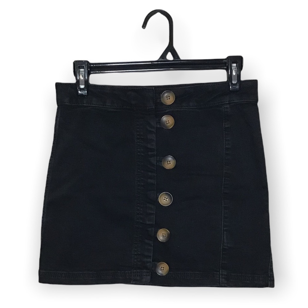 Free People black denim button up mini skirt